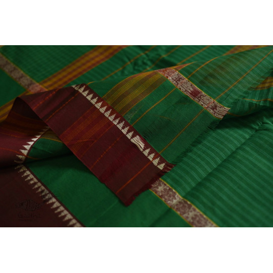 shop handloom narayanpet cotton saree with Big Border - Green with Red Border