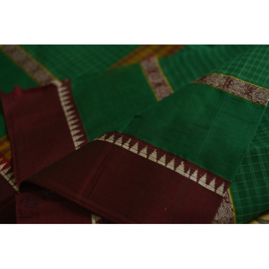 shop handloom narayanpet cotton saree with Big Border - Green with Red Border