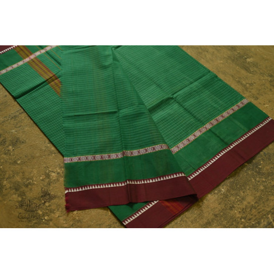 shop handloom narayanpet cotton saree with Big Border - Green with Red Border