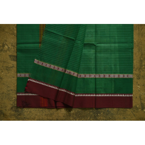 shop handloom narayanpet cotton saree with Big Border - Green with Red Border