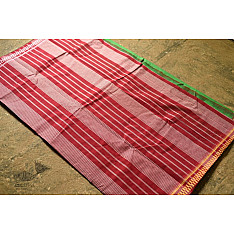 Iravati .  इरावती  ❅ Handwoven Narayanpet Pure Cotton Green Saree with Red Pallu