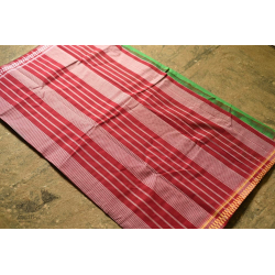 Iravati .  इरावती  ❅ Handwoven Narayanpet Pure Cotton Green Saree with Red Pallu