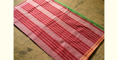 Iravati .  इरावती  ❅ Handwoven Narayanpet Pure Cotton Green Saree with Red Pallu