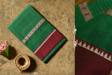 Iravati .  इरावती  ❅ Narayanpet Handloom Cotton Saree - Green with Red Border