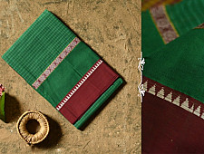 Iravati .  इरावती  ❅ Narayanpet Handloom Cotton Saree - Green with Red Border