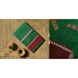 Iravati .  इरावती  ❅ Narayanpet Handloom Cotton Saree - Green with Red Border