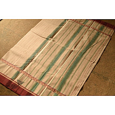 Iravati .  इरावती  - Narayanpet Beige Checks Saree - Handwoven Cotton