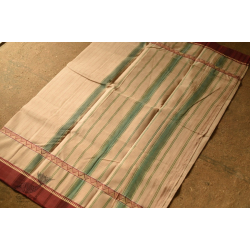 Iravati .  इरावती  - Narayanpet Beige Checks Saree - Handwoven Cotton