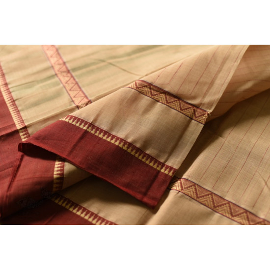 shop Narayanpet Beige Checks Saree - Handwoven Cotton