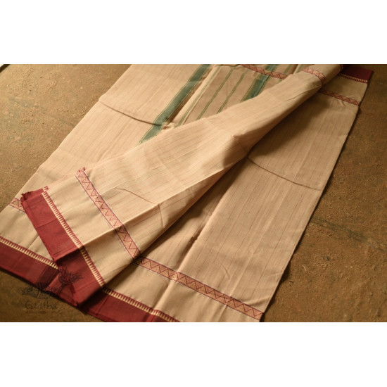 shop Narayanpet Beige Checks Saree - Handwoven Cotton