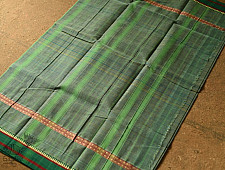 Iravati .  इरावती  - Narayanpet Handloom Cotton Bottle Green Checks Saree