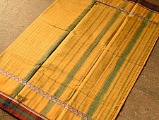 Iravati .  इरावती  - Narayanpet Handloom Cotton Yellow Saree With Red Border