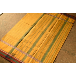 Iravati .  इरावती  - Narayanpet Handloom Cotton Yellow Saree With Red Border