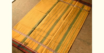 Iravati .  इरावती  - Narayanpet Handloom Cotton Yellow Saree With Red Border