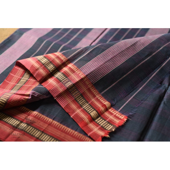 shop Narayanpet Handwoven Navy Blue Checks Saree