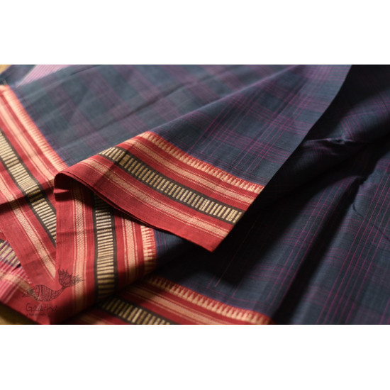 shop Narayanpet Handwoven Navy Blue Checks Saree