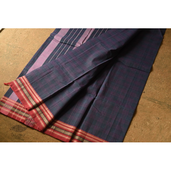 shop Narayanpet Handwoven Navy Blue Checks Saree