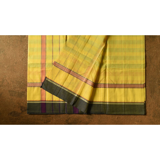 shop Narayanpet Handwoven Yellow Saree With Green Border