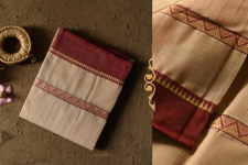 Iravati .  इरावती  - Narayanpet Beige Checks Saree - Handwoven Cotton