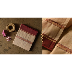 Iravati .  इरावती  - Narayanpet Beige Checks Saree - Handwoven Cotton