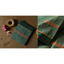 Iravati .  इरावती  - Narayanpet Handloom Cotton Bottle Green Checks Saree