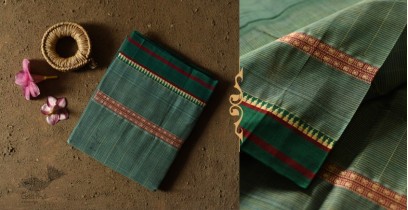 Iravati .  इरावती  - Narayanpet Handloom Cotton Bottle Green Checks Saree