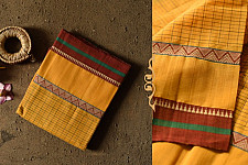 Iravati .  इरावती  - Narayanpet Handloom Cotton Yellow Saree With Red Border