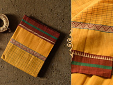 Iravati .  इरावती  - Narayanpet Handloom Cotton Yellow Saree With Red Border