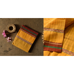 Iravati .  इरावती  - Narayanpet Handloom Cotton Yellow Saree With Red Border