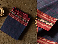 Iravati .  इरावती  - Narayanpet Handwoven Navy Blue Checks Saree