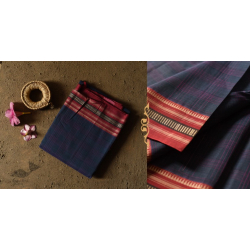 Iravati .  इरावती  - Narayanpet Handwoven Navy Blue Checks Saree