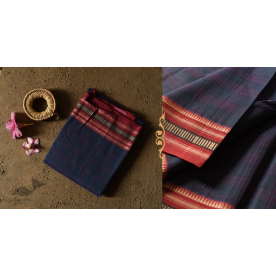 shop Narayanpet Handwoven Navy Blue Checks Saree