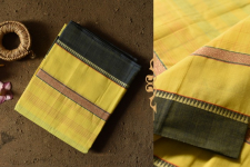 Iravati .  इरावती  - Narayanpet Handwoven Yellow Saree With Green Border