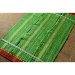 Iravati .  इरावती  - Narayanpet Parrot Green Saree - Handwoven Cotton - Parrot Green