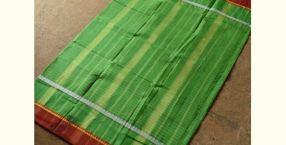 Iravati .  इरावती  - Narayanpet Parrot Green Saree - Handwoven Cotton - Parrot Green