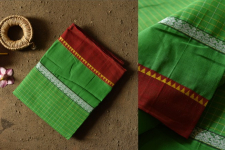 Iravati .  इरावती  - Narayanpet Parrot Green Saree - Handwoven Cotton - Parrot Green