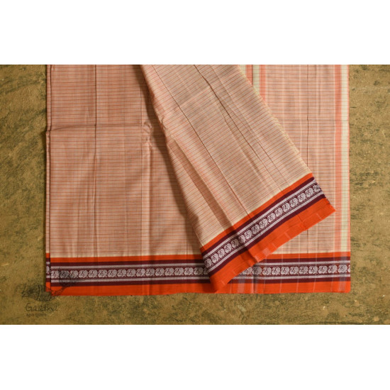 shop Handwoven Narayanpet Cotton Checks Saree with Orange Border