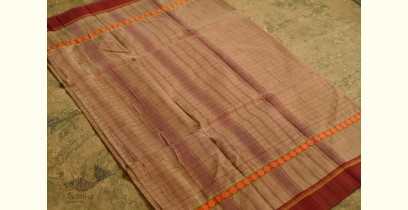 Iravati .  इरावती  ❅ Handwoven Narayanpet Cotton Checks Saree in Beige Color