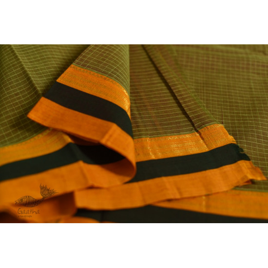 shop pure cotton narayanpet cotton checks Mustard Yellow saree