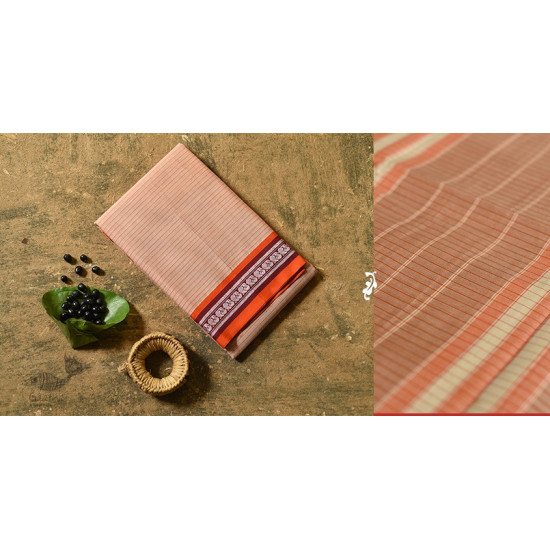 shop Handwoven Narayanpet Cotton Checks Saree with Orange Border