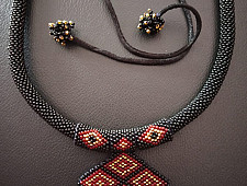 Handmade Bead Jewelry | Designer Necklace Earring Set in Black Colour