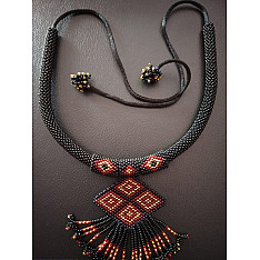 Handmade Bead Jewelry | Designer Necklace Earring Set in Black Colour