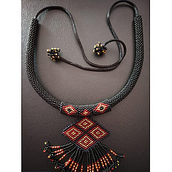 Handmade Bead Jewelry | Designer Necklace Earring Set in Black Colour