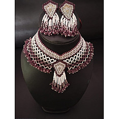 Handmade Bead Jewelry |  Necklace Earring Set - Purple