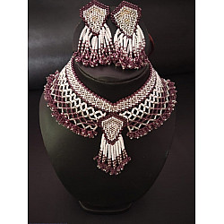 Handmade Bead Jewelry |  Necklace Earring Set - Purple