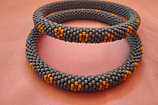 Handmade Bead Jewelry ~ Pair of Bangles -Grey