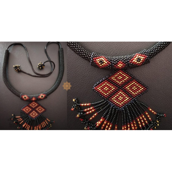 Handmade Bead jewelry ~ Necklace and earring set in black colour