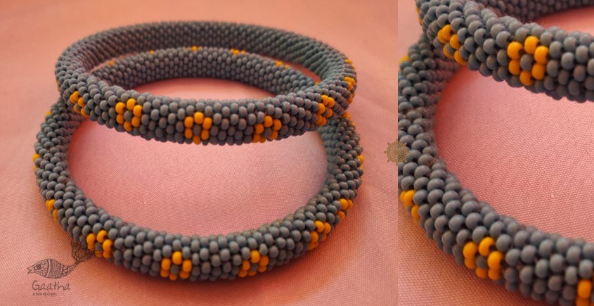 Handmade Bead jewelry ~ Grey Pair of Bangles
