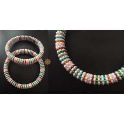 Handmade Bead Jewelry | Pair of Bangles - Multi Colour in White