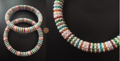 Handmade Bead Jewelry | Pair of Bangles - Multi Colour in White